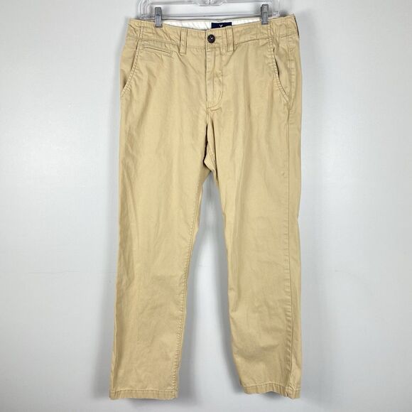 American Eagle Pants Mens 32x32 Tan Beige Original Straight Chino Khakis Preppy - Picture 1 of 7